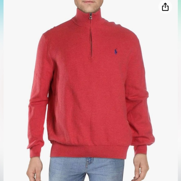 Polo Ralph Lauren Men’s Red Contrast Trim Cotton 1/4 Zipper Pullover L - Picture 1 of 6